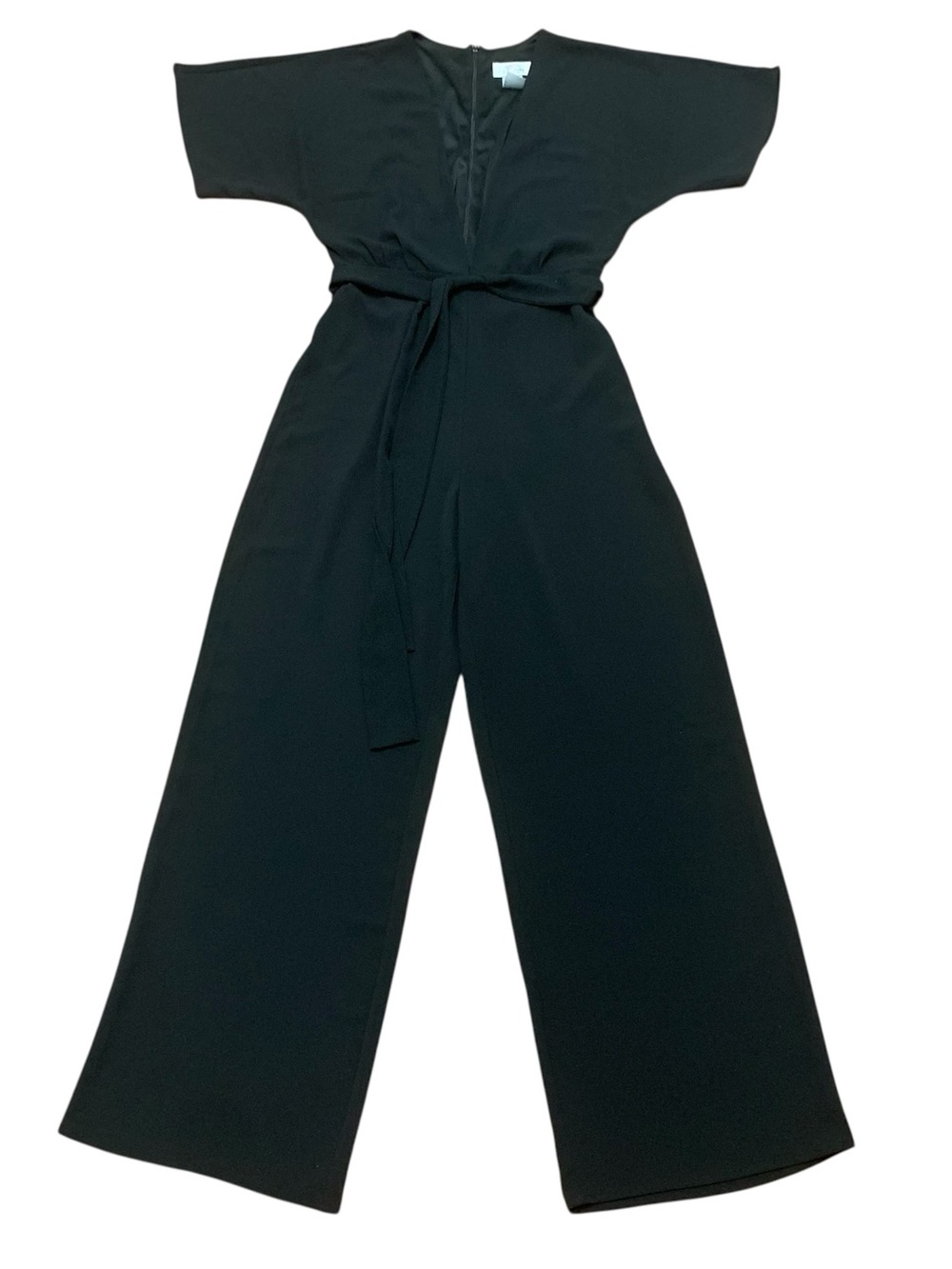 Women’s Black Jumpsuit Size S Sweet Storm V Neck Short Sleeve Tie Waist
